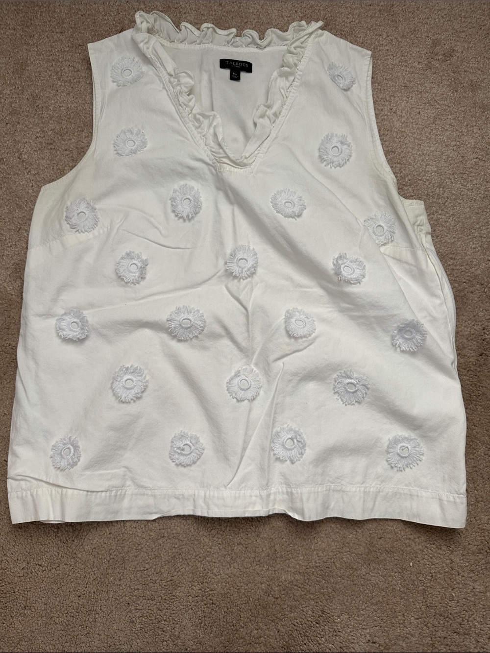 Talbots Cream Sleeveless Eyelet Floral Top